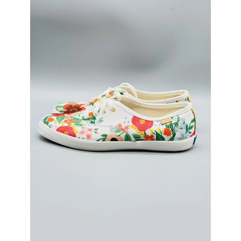 Keds Shoes Womens 6 White Floral Canvas Champion Classic Lace Up Sneakers Casual